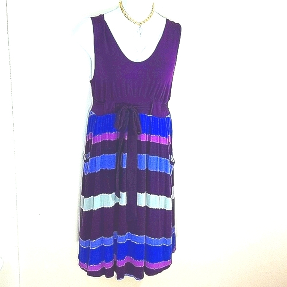 Liz Lange XL Jersey maternity sundress pockets striped purple blue gray soft